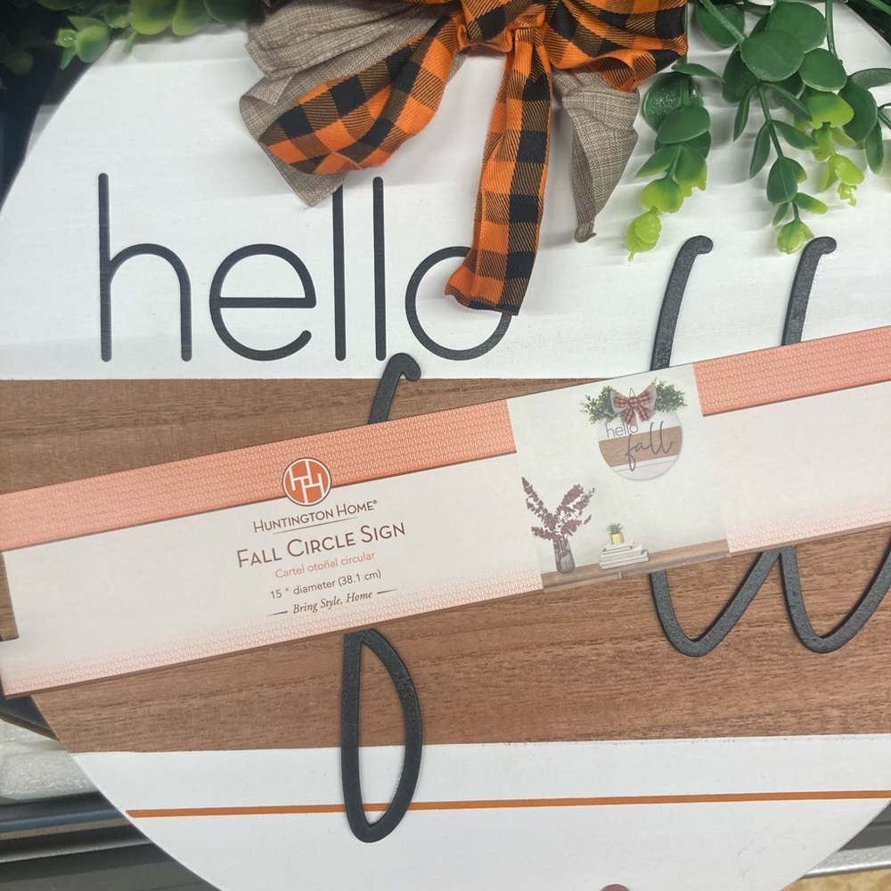 NWT Huntington Home Fall Wooden Circle Sign